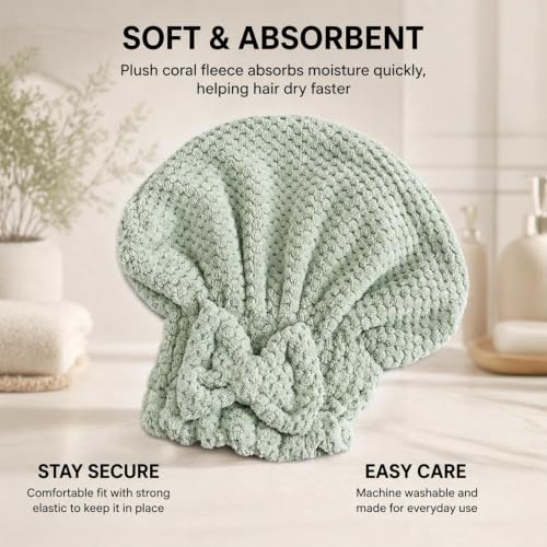 5-Piece Hair Towel Set with Hair Drying Caps, Fleece Towel & Shower Cap