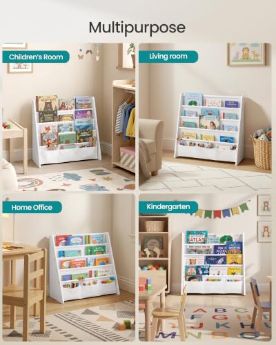 Kids Bookshelf 4-Tier Toddler Bookcase Cloud White + White