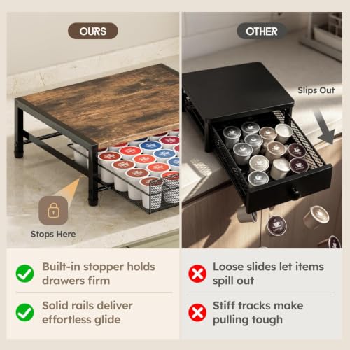 Brown 1-Tier 42 K Cup Coffee Pod Holder Drawer Organizer for Countertop