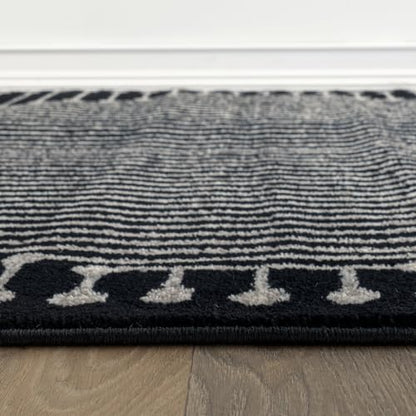 Bohemian Stripe Runner Rug 2'3" x 8' Black - Durable Non-Toxic Floor Covering