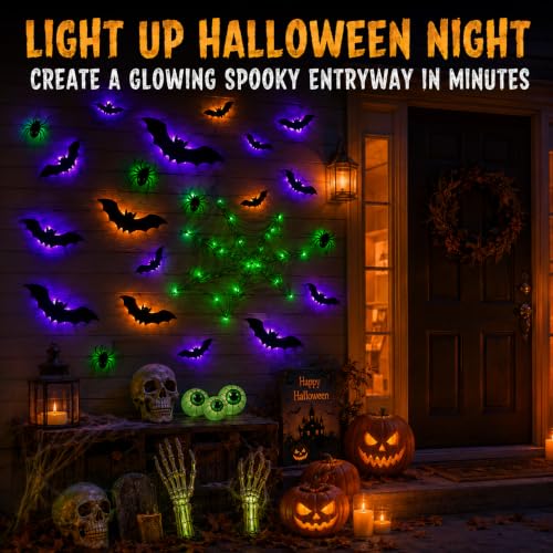 Halloween Light-Up Bat Wall Decor Set with Spiders & Web - 41 Pieces