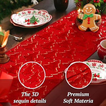 Red Faux Fur Christmas Table Runner 13x36 Inches Holiday Decor