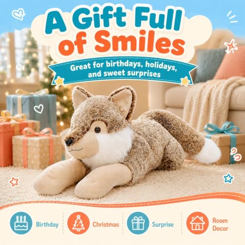 Giant Wolf Stuffed Animal Plush Body Pillow 47 Inch Gray Wolf Toy - BENINY