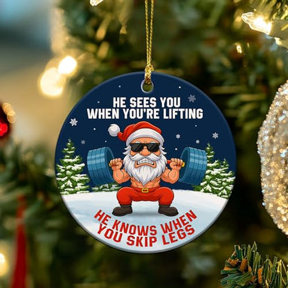 Gym Weight Lifting Ornament for Christmas Tree - Santa Dumbbell Decor - Funny Fitness Gift - Variation: Gym
