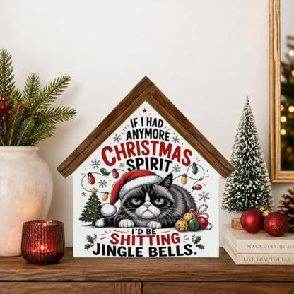 Funny Christmas Cat Sign Decor - Wooden Holiday Wall Art for Indoor Home