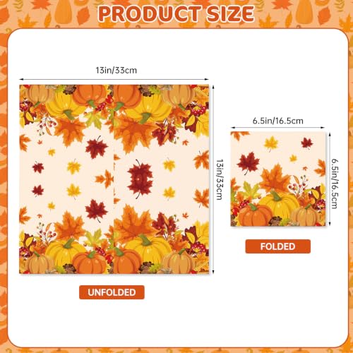 Fall Thanksgiving Napkins - Orange Maple Leaf Pumpkin Paper Cocktail Napkins Set of 40