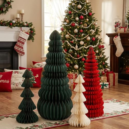 Christmas Tree Honeycomb Set with 3 Styles - Green Red White, Style A
