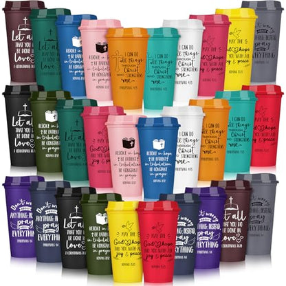 30 Pcs Christian Coffee Cups with Bright Color & Inspirational Quotes - Bulk Religious Gift Set