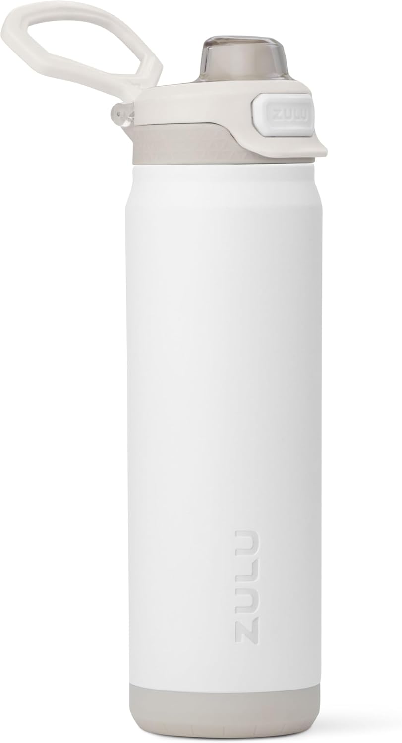 ZULU Powerfill Pro 24oz Stainless Steel Water Bottle - Quick Fill Lid, Triple Walled Insulation, Leak Proof, White