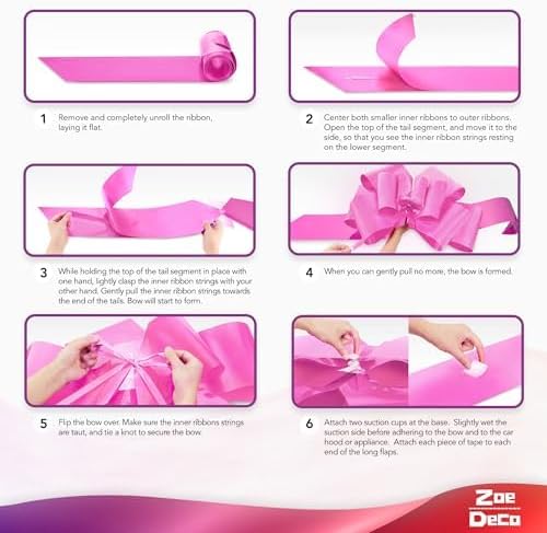 Zoe Deco - Giant Pink Car Bow - 30 Inch with 2 Gold Accessory Bows for Celebrations | Perfect for Gifts