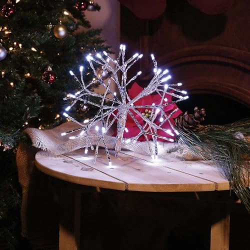 Indoor Christmas Snowflake Ornament - Silver, 10 x 10 x 10 Inches with LED Lights