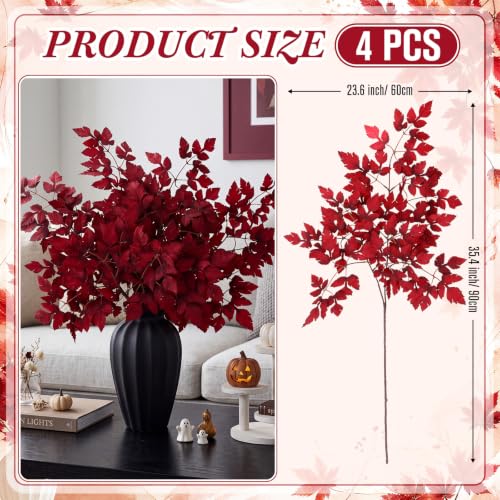 Artificial Cimicifuga Leaf Stems Burgundy 4 Pack for Fall Decor