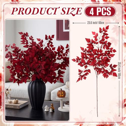 Artificial Cimicifuga Leaf Stems Burgundy 4 Pack for Fall Decor