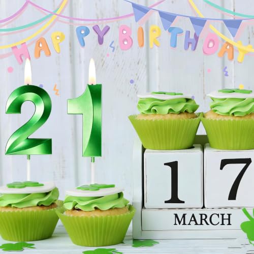 Green Number 17 Candle - 3D Gold Birthday Cake Topper for 17th Celebration - Girls Boys Party Supplies