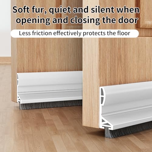 White Door Draft Stopper with 0.8 Inch Brush - 39.4 Inch Silicone Door Sweep
