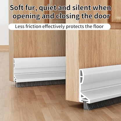 White Door Draft Stopper with 0.8 Inch Brush - 39.4 Inch Silicone Door Sweep