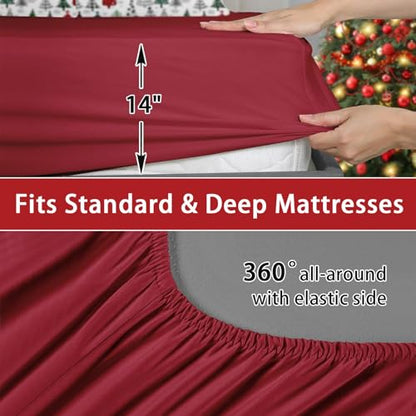 WeCozy King Christmas Comforter Set with Sheets - 7 Pieces Winter Bedding, Xmas Tree Variation