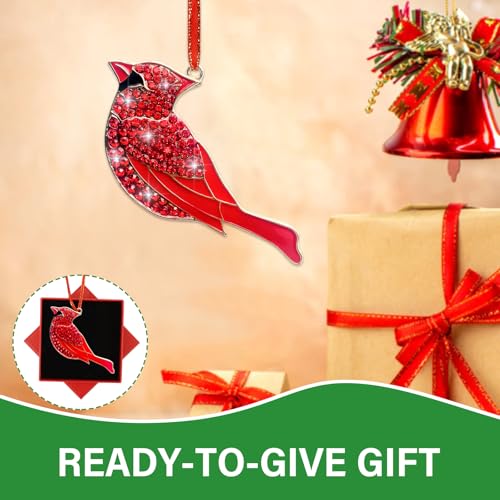 Red Cardinal Christmas Ornament - Metal Hanging Holiday Decoration for Tree, Wall, Fireplace, Gift Box Included