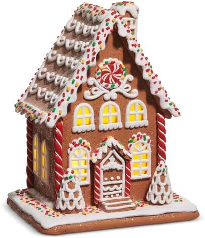 RAZ Imports Lighted Gingerbread House - 9-Inch Multicolor Decoration for Holiday Cheer