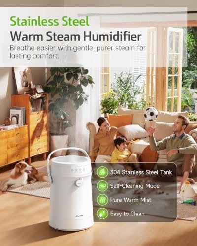 Small Stainless Steel Warm Mist Humidifier 4L with Self-Cleaning for Bedroom