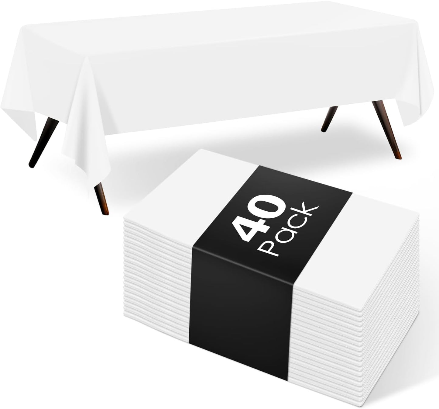 Skiennix Disposable White Plastic Tablecloths - 40 Pack, 54"x108" Rectangle Covers for Parties