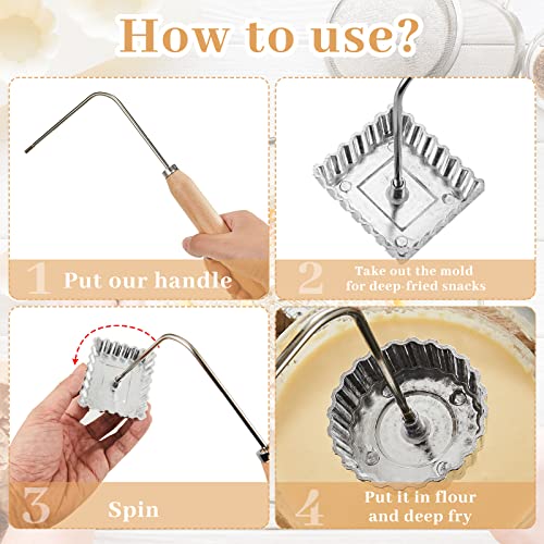 12-Piece Rosette Iron Mold Set with Handle for Baking and Frying