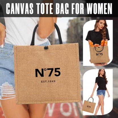 NGLIV 75th Birthday Gifts for Women - 75th Birthday Decorations for Her - 75 Year Old Birthday Gifts for Female Mom Wife Friend Sister Aunt - Beach Bag Reusable Shopping Bags Cute Jute Straw ToteBag