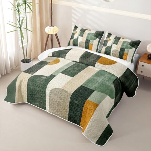 Fern & Marigold Geometric Quilt Set Twin - Mid-Century Modern Bedding with Pillowcases