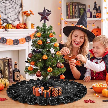 Black Sequin Mini Christmas Tree Skirt 24 Inch Halloween Decor Variation