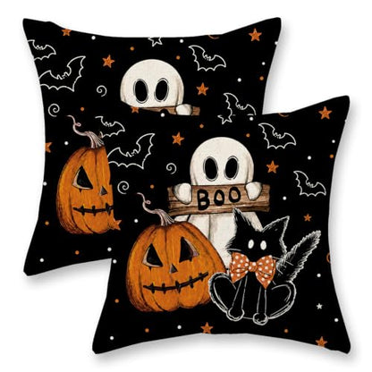 Halloween Pumpkin & Ghost Throw Pillow Covers 18x18 Inch 2 Pack - Autumn Home Decor