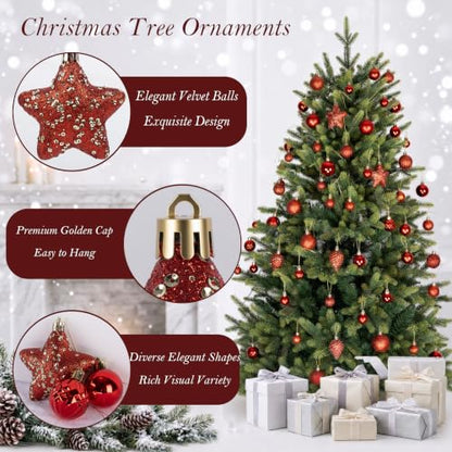 Small Red Christmas Ball Ornament Set - 50PCS Holiday Decorations