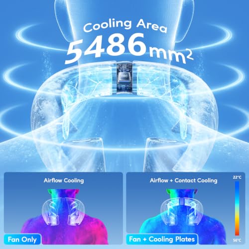 Portable Neck Fan Black with Cooling Plates, 6000mAh Rechargeable, 1-100 Speed