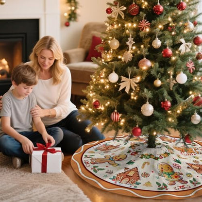 Beige Gingerbread Christmas Tree Skirt 48 Inches - Holiday Tree Decor