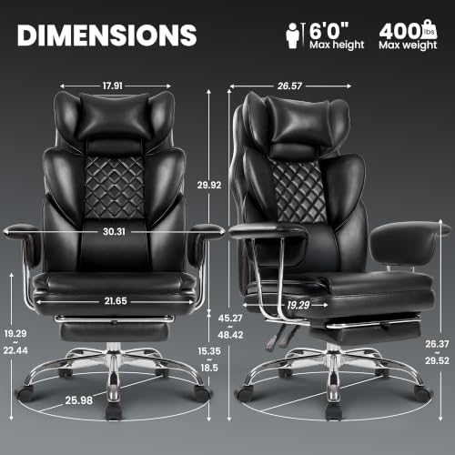 Big and Tall Gaming Chair with Footrest - Black, Reclining, Heavy Duty Support