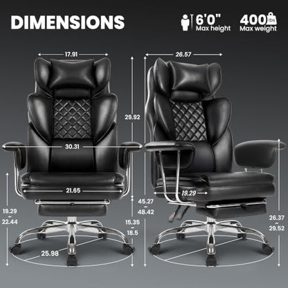 Big and Tall Gaming Chair with Footrest - Black, Reclining, Heavy Duty Support