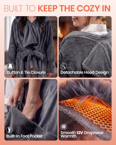 Wearable Heated Blanket with Foot Pockets and Gray Belt - Heat Lock Technology
