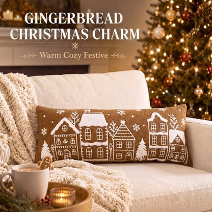 Christmas Gingerbread House Lumbar Pillow Cover - 14x36 Inches