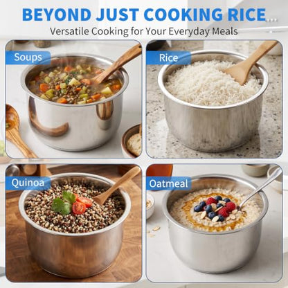 Stainless Steel Inner Pot for 2Qt Rice Cooker - Compatible with Aroma ARC-914SBD & ARC-954SBD