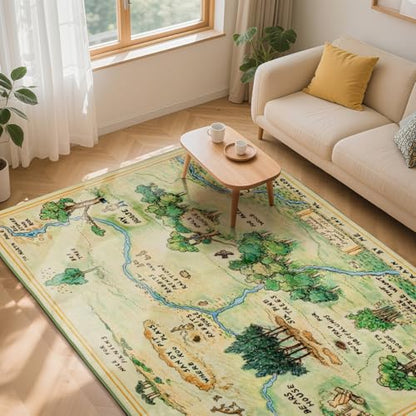 Woodland Nursery Rug Non-Slip Playroom Carpet Light Green Kids Room Decor