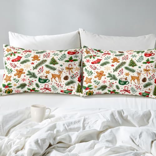 Christmas Queen Comforter Set for Girls - Holiday Tree Bedding, White & Green, Queen Size