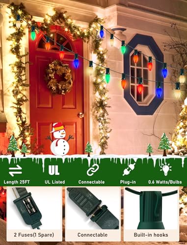 Outdoor C9 LED Christmas Lights 25Ft Multicolor String Waterproof with 26 Bulbs - Variation of THIS listing
