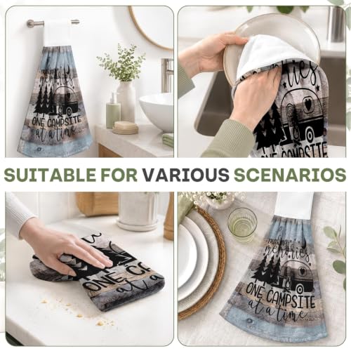 Rustic Camping Camper Hanging Kitchen Towels 4-Pack - Microfiber Decorative Towels