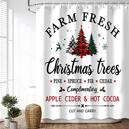 Colorful Farm Christmas Shower Curtain - 72x72 Inches Waterproof Xmas Decor - Farm Tree Pattern