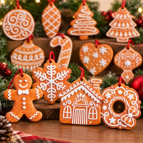 Christmas Tree Ornaments Gingerbread Style Set - 24 Pcs Holiday Decorations