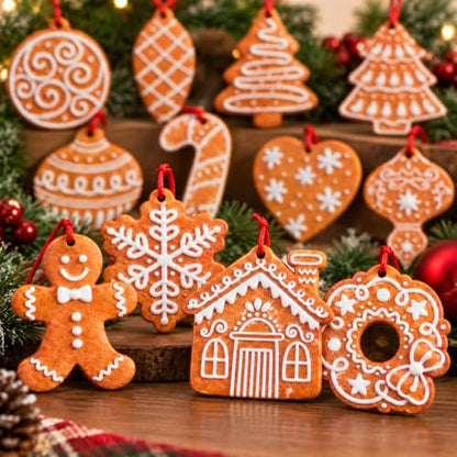 Christmas Tree Ornaments Gingerbread Style Set - 24 Pcs Holiday Decorations