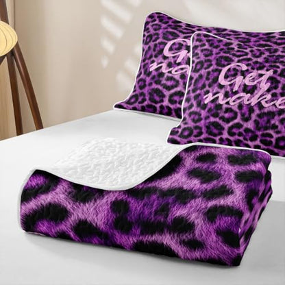 Lavender & Charcoal Leopard Print Get Naked Quilt Set Queen Lightweight Microfiber Bedding