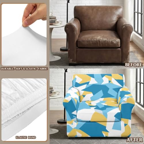 Geometric Print Armchair Slipcover 2 Pcs Set with Cushion Cover - Furniture Protector