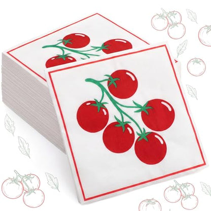 50 Pack Italian Tomato Theme Disposable Napkins - 2 Ply Party Paper