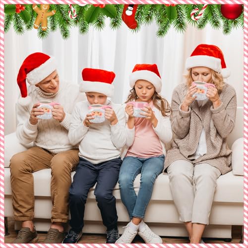 Pink Santa Coffee Mugs Set of 6 - 16 oz Ceramic Christmas Cups with Holiday Design
