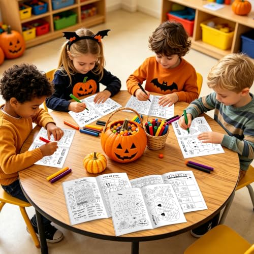 Halloween Activity Books Bulk Set - 12 Mini Coloring & Puzzle Books for Kids - Variation 12